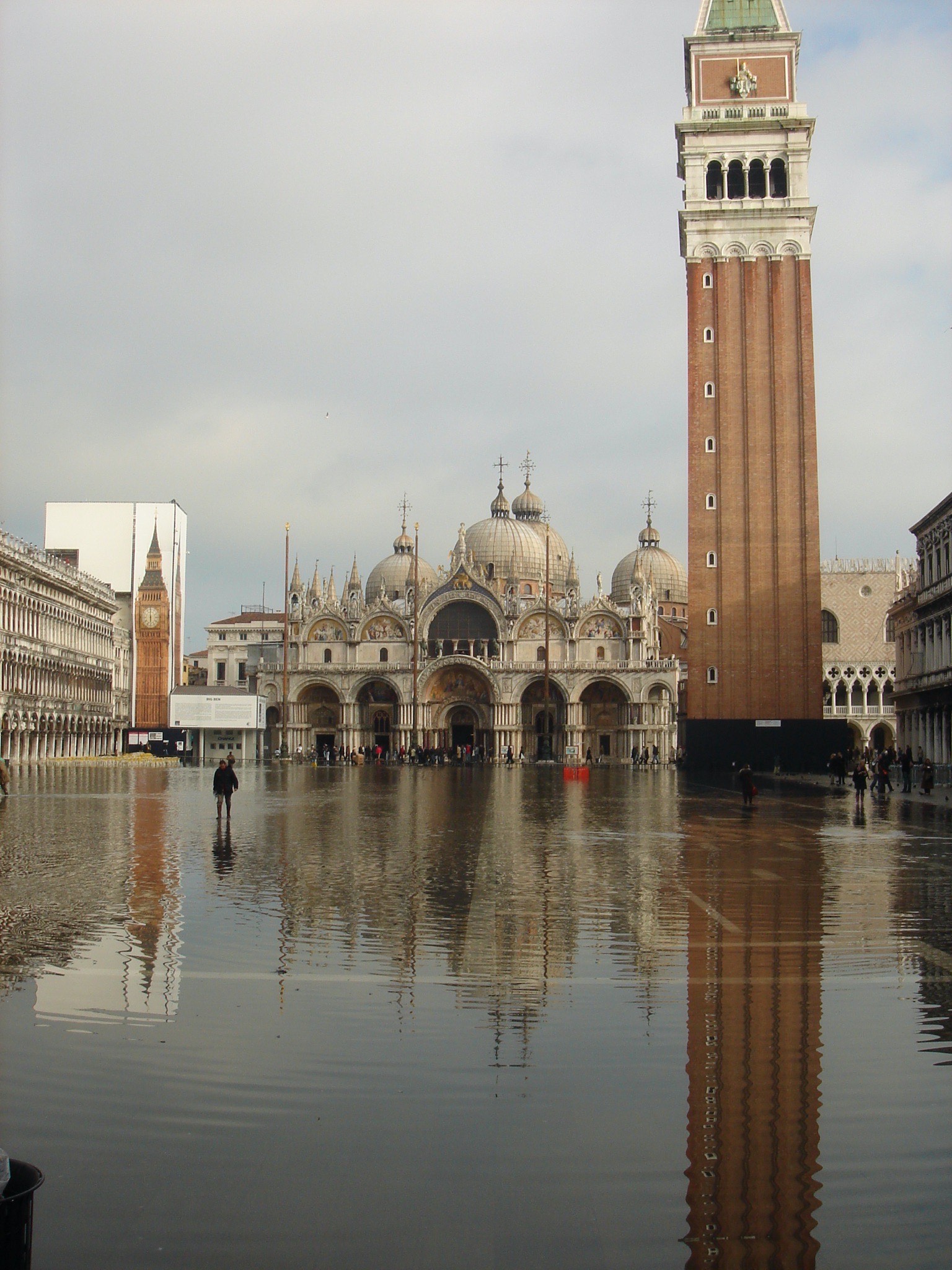 Piazza San Marco under acqua alta, water covering the paving